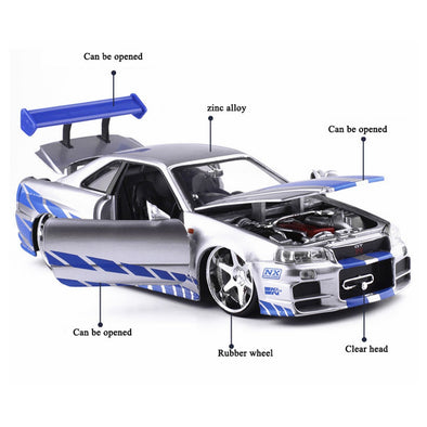 1:24 Scale Fast & Furious Alloy 2002 Nissan Skyline GTR R34 Toy Cars Diecast Model Kids Toys Collection Gifts For Kids