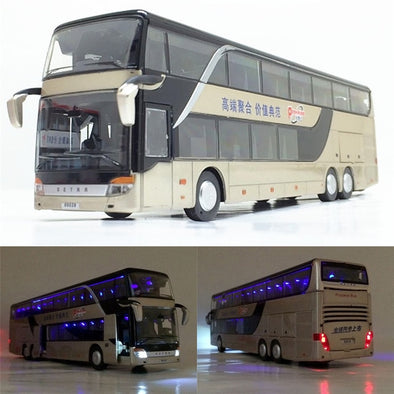 Sale High quality 1:32 alloy pull back bus model,high imitation Double sightseeing bus,flash toy vehicle, free shipping