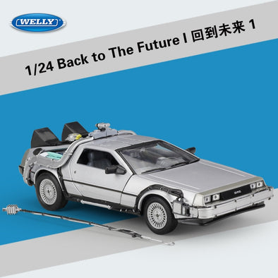 Welly 1:24 Diecast Alloy Model Car DMC-12 delorean back to the future Time Machine Metal Toy Car For Kid Toy Gift Collection